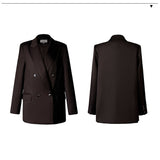 AEL Vintage Autumn Winter Women Pant Suit Dark Brown Loose Blazer Jacket & Wide Leg Pants   Office Suits Female Sets