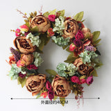 HULIANFU Peony simulated garland Rattan ring decoration Photography props Wedding wreath Flower home door Decoration