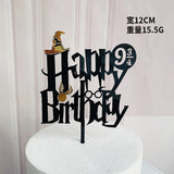 HULIANFU New Cartoon Happy Birthday Acrylic Cake Topper Cute Boy Witch Cake Topper For Kids Birthday Party Cake Decorations Baby Shower