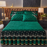 HULIANFU Luxury Super Soft Crystal Velvet Fleece Lace Ruffles Quilted Bed Skirt Mattress Cover Bedspread Pillowcase Bedding Home Textiles
