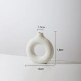 HULIANFU Nordic Vase Circular Hollow Ceramic Donuts Flower Pot Home Living Room Decoration Accessories Interior Office Desktop Decor Gift