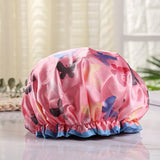 HULIANFU Waterproof Shower Cap Double Layer Elastic Bath Hat Bathing Cap For Women Spa Bathing Accessory Hair Salon Bathroom Product