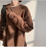Spring Fleece Thick Sweatshirt Vintage Solid Warm O Neck Pullover Grey Brown Lady New All-match Hooded Autumn Women Coat