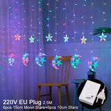 HULIANFU Star Moon Led Curtain Garland String Light Eid Mubarak Ramadan Decoration Islam Muslim Party Decor Eid Al Adha Gift Eid Mubarak