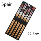 HULIANFU Reusable 5 Pair Set Handmade Bamboo Japanese Natural Wood Chopsticks Sushi Food Cat Flower Multi color Wooden Chop sticks