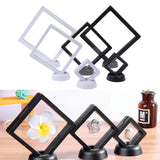 HULIANFU Square 3D Floating Jewelry Coin Display Frame Holder Box Case Stand Home Decorations  Jewelry Display Stand Ring Pendant Holder