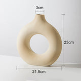 HULIANFU Nordic Vase Circular Hollow Ceramic Donuts Flower Pot Home Living Room Decoration Accessories Interior Office Desktop Decor Gift