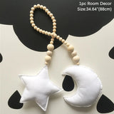 HULIANFU Nordic Boho Room Decor Double Star Moon Wooden Beads Cotton Hanging Wall Decoration Kawaii Kids Baby Bedroom Living Room Decor