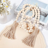 HULIANFU Natural Wood Bead Garland With Jute Rustic Wall Hanging Tassels String Handmade Garland Farmhouse Ornament DIY Home Decoration