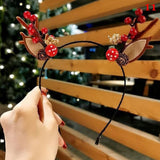 HULIANFU 2023 Christmas Headband Reindeer Antlers Horn Flower Hair Band Clasp Headwear for Kids Adult New Year Navidad Party Halloween Cosplay