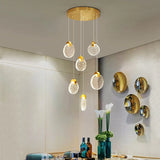 HULIANFU Modern led pendant golden villa staircase living room home decoration chandelier shopping mall crystal rope Chandelier