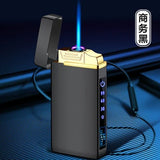 HULIANFU New Windproof Metal Dual Plasma Arc Lighter Jet USB Torch Lighter Gas Electric Butane Chargeable Pipe Cigar Lighter Gadgets
