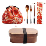 HULIANFU Wooden Lunch Box Picnic  Japanese Bento Box for School Kids Dinnerware Set with Bag&amp;Spoon Fork Chopsticks Round Square Lunch Box