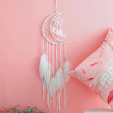 HULIANFU New Indian Style Dreamcatcher Moon Handmade Wind Chimes Wall Ornament Girls Room Decoration Feather Dream Catcher