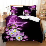 HULIANFU Purple Bedding Set Linens Duvet Cover Bed Quilt Pillow Case 3D Comforter Lavender Butterfly Double Full King Queen Twin Single