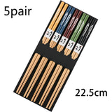 HULIANFU Reusable 5 Pair Set Handmade Bamboo Japanese Natural Wood Chopsticks Sushi Food Cat Flower Multi color Wooden Chop sticks