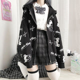 hulianfu Gothic Sweatshirt Women Black Zip Up Hoodie Fashion Autumn Winter Clothes Women Hoodies Korean Long Sleeve Emo Pullover