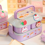 HULIANFU Kawaii Portable Lunch Box For Girls School Kids Plastic Picnic Bento Box Microwave Food Box With Compartments Storage Containers