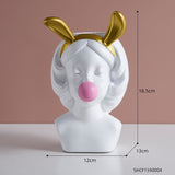 HULIANFU Resin Vase Nordic Modern Home Decoration Cute Girl Blowing Bubbles Decorative Head Carving Flower Vases Pen Holder Vase Flowers