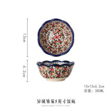 HULIANFU Krusoal Retro Ceramic Handle Salad Bowl Household Oven Breakfast Bake Pan Microwave Bohemia Binaural Soup In-glaze Tableware