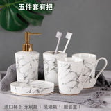 HULIANFU Wedding Set Marble Texture Ceramic Bathroom Accessories Set  Bathroom Kit Toothbrush Holder Soap Dispenser Bathroom Tray So
