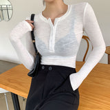 Hulianfu Spring Thin Cotton T-shirts Tees Women's Elastic Slim Solid Soft Semi-transparent O-neck Tshirt Top Real Photos