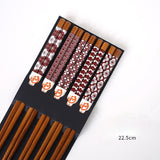HULIANFU Reusable 5 Pair Set Handmade Bamboo Japanese Natural Wood Chopsticks Sushi Food Cat Flower Multi color Wooden Chop sticks