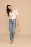 hulianfu Women Shirt Spring and Summer New Ladies Floral Print V-neck Short-sleeved Shirt