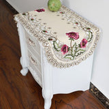 HULIANFU Simple Design Table Runner Flag Shaped Embroidered Polyester Coffee Tea Desk Tablecloth Placemat Decor