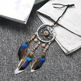 HULIANFU Mini Car Dream Catcher Beaded Natural Feathers Handcraft Chic Hanging Ornaments Mirror Room Bedroom Wall Decor
