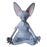 HULIANFU New Cat Figurine Sphynx Meditation Statue Yoga Animal Cat Meditate Art Sculpture Micro Decoration Garden Home Office Ornament