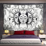 HULIANFU Mandala Tapestry White Black Sun And Moon Tapestry Wall Hanging Tarot Hippie Wall Rugs Dorm Decor Blanket
