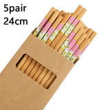 HULIANFU Reusable 5 Pair Set Handmade Bamboo Japanese Natural Wood Chopsticks Sushi Food Cat Flower Multi color Wooden Chop sticks