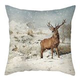 HULIANFU Merry Christmas Pillow Case Xmas Deer In Snow Forest Picture Cushion Cover For Home Sofa Decor Short Plush Pillowcases