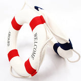 HULIANFU Nautical Style Welcome Decorative Red Blue Life Buoy Home Marine Beach Wall Decoration Life Buoy Crafts Living Room Decoration
