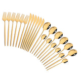 HULIANFU Pink Gold Cutlery Set Stainless Steel Dinnerware Set 24Pcs Knives Forks Coffee Spoons Flatware Set Kitchen Dinner Tableware Set