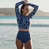 Hulianfu Swimwear Women Print Floral One Piece Swimsuit Long Sleeve Bathing Suit Retro Swimsuit Vintage Beach wear Surfing Swim Suit