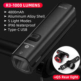 HULIANFU ROCKBROS 1000LM Bike Light Front Lamp USB Rechargeable LED 4800mAh Bicycle Light Waterproof Headlight Bike Accessories