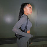 hulianfu Two Piece Sets Women Solid Autumn Tracksuits High Waist Stretchy Sportswear Hot Crop Tops And Leggings Matching Outfits