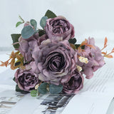 HULIANFU 2023 Beautiful Hydrangea Roses Artificial Flowers for Home Wedding Decorations High Quality Autumn Bouquet Mousse Peony Fake Flower