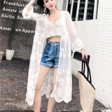 Hulianfu Women Blouse Sun Protection Outerwear Fashion Long Flare Sleeve Mesh Embroidery Thin Loose Party Holiday Maiden Outerwear Sexy