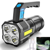 HULIANFU Powerful LED Flashlight USB Rechargeable Handheld Lantern Camping Portable Lamp Built in Battery Lighting COB 4 LED Flashlights