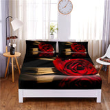 HULIANFU Pretty Flower Digital Printed 3pc Polyester  Fitted Sheet Mattress Cover Four Corners with Elastic Band Bed Sheet Pillowcases