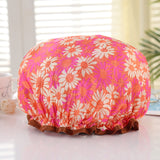 HULIANFU Waterproof Shower Cap Double Layer Elastic Bath Hat Bathing Cap For Women Spa Bathing Accessory Hair Salon Bathroom Product