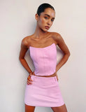 Hulianfu High Quality Summer Crop Top Women Fishbone Double Layer Pink PU Leather Sexy Crop Top Fashion Lady Clubwear Party