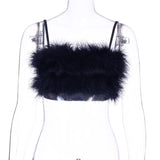 Hulianfu fake fur patchwork sleeveless tube sexy crop tops autumn winter women pink streetwear pur outfits camis