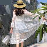 Hulianfu Women Blouse Sun Protection Outerwear Fashion Long Flare Sleeve Mesh Embroidery Thin Loose Party Holiday Maiden Outerwear Sexy