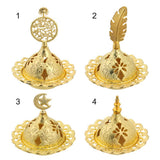 HULIANFU Luxury Hollow Buddhism Golden Home Decor Arab Style Censer Holder Tower Incense Burners Metal Incense Burner