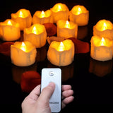 HULIANFU Pack of 12/24 Flickering Remote Control Candles Warm White/Yellow Electric Flameless Tealights For Valentine  Day Decoration