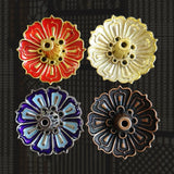 HULIANFU Mini Meditation Buddha Sandalwood Stick Holder Burner Round Dish Enamel Lotus Flower Catcher Plate Incense Holders Home Decor